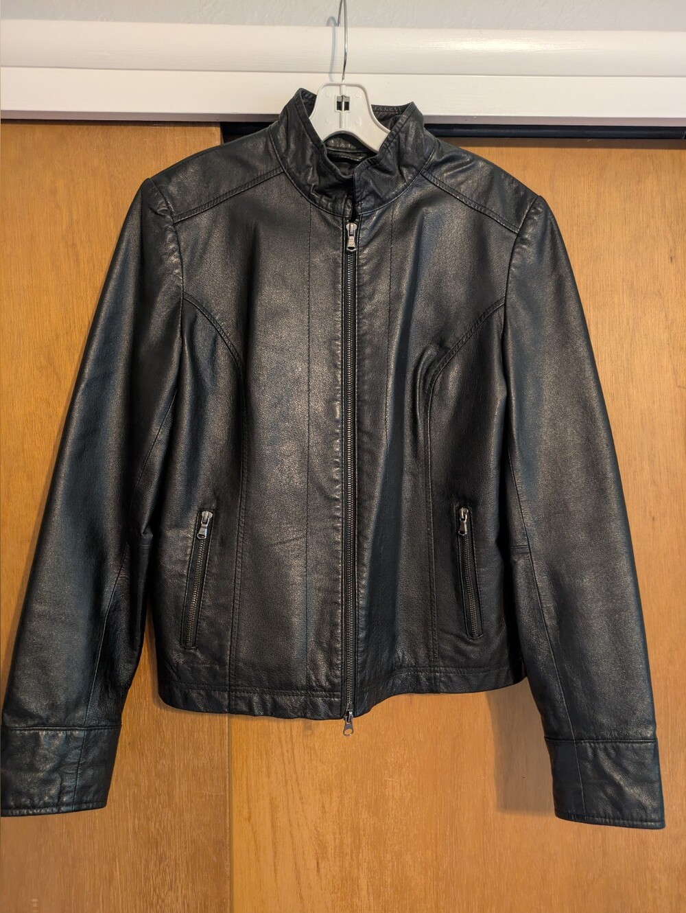 Kenneth Cole Reaction Black Leather Zip-Front Jacket, Large